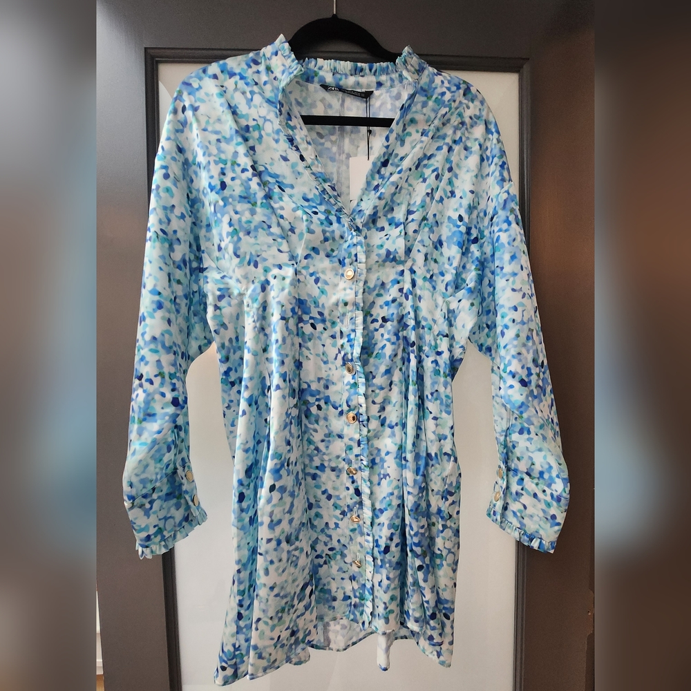 Zara Blue Mini Dress Button Front Size XL